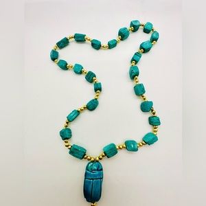 Vintage Scarab Carved Necklace